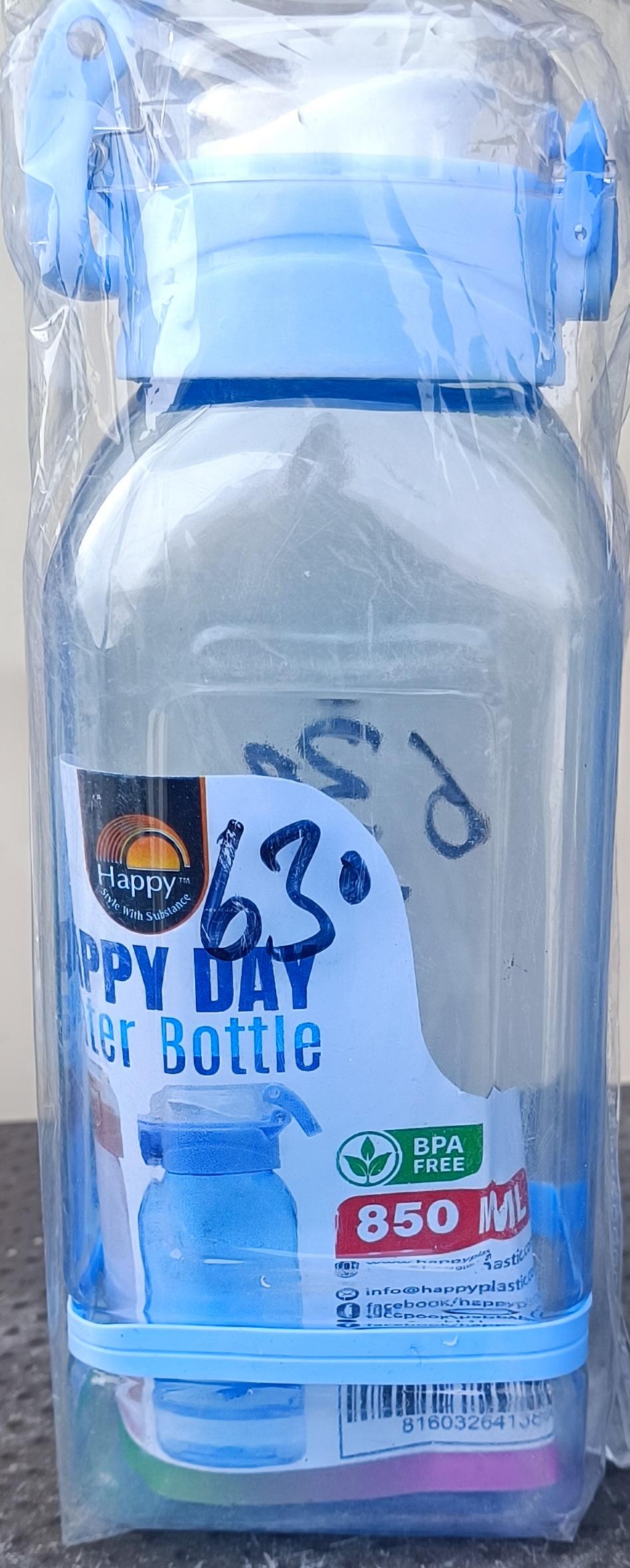 Day Transparent Water Bottle with Flip Spout & Handle - Happy