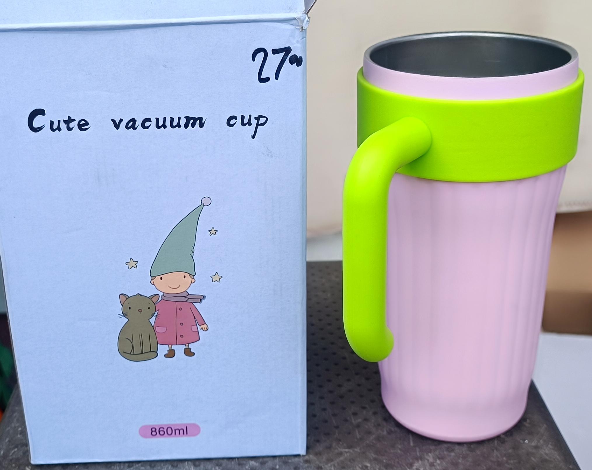 Pastel Ribbed Vacuum Insulated Tumbler Mug with Handle & Straw