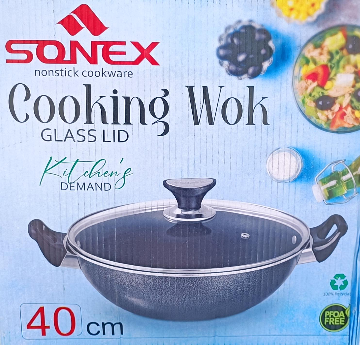 Sonex Kitchen's Demand Jumbo Non-Stick Cooking Wok with Glass Lid - SONEX nonstick cookware
