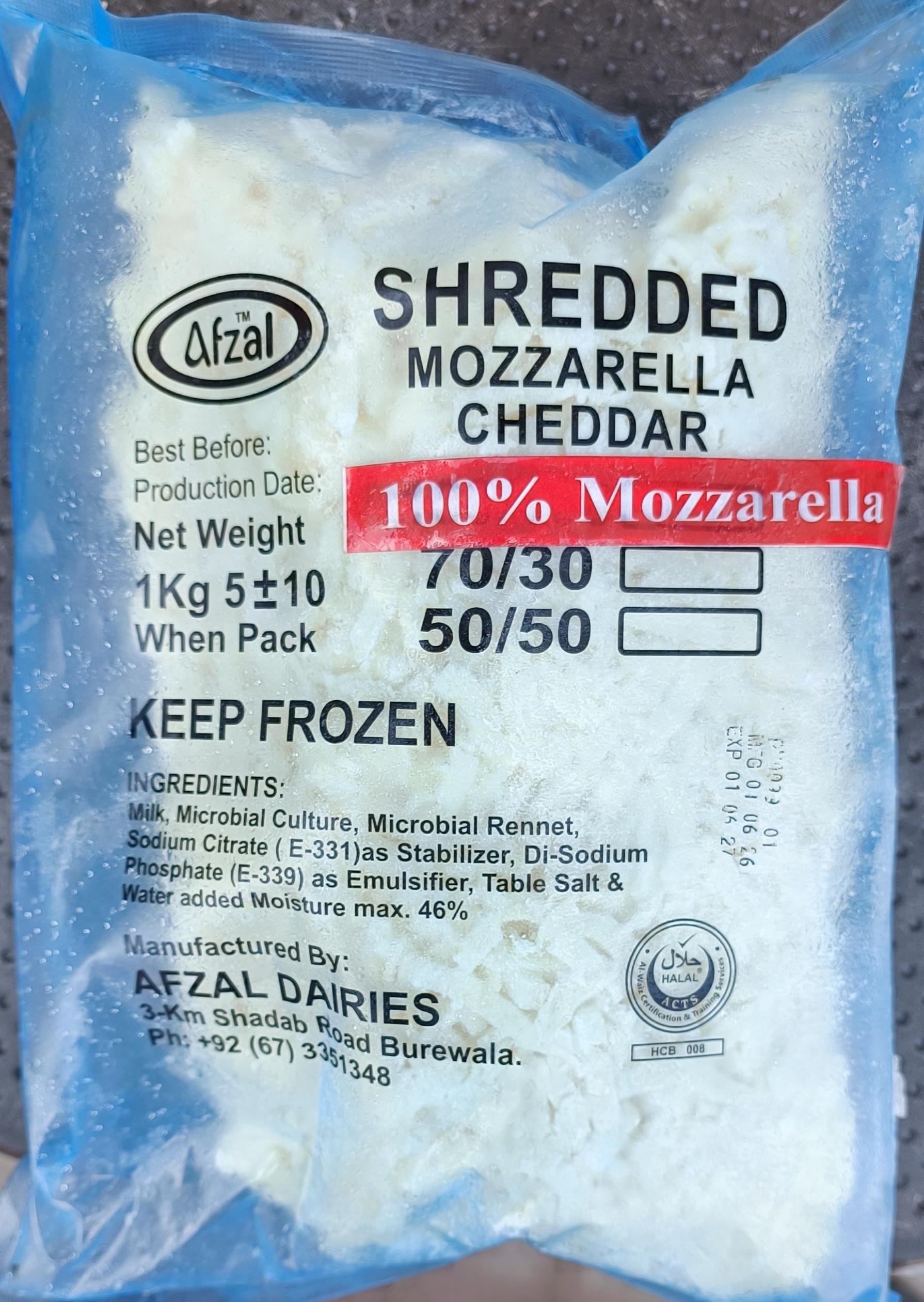 Shredded 100% Mozzarella Pizza Cheese - Afzal