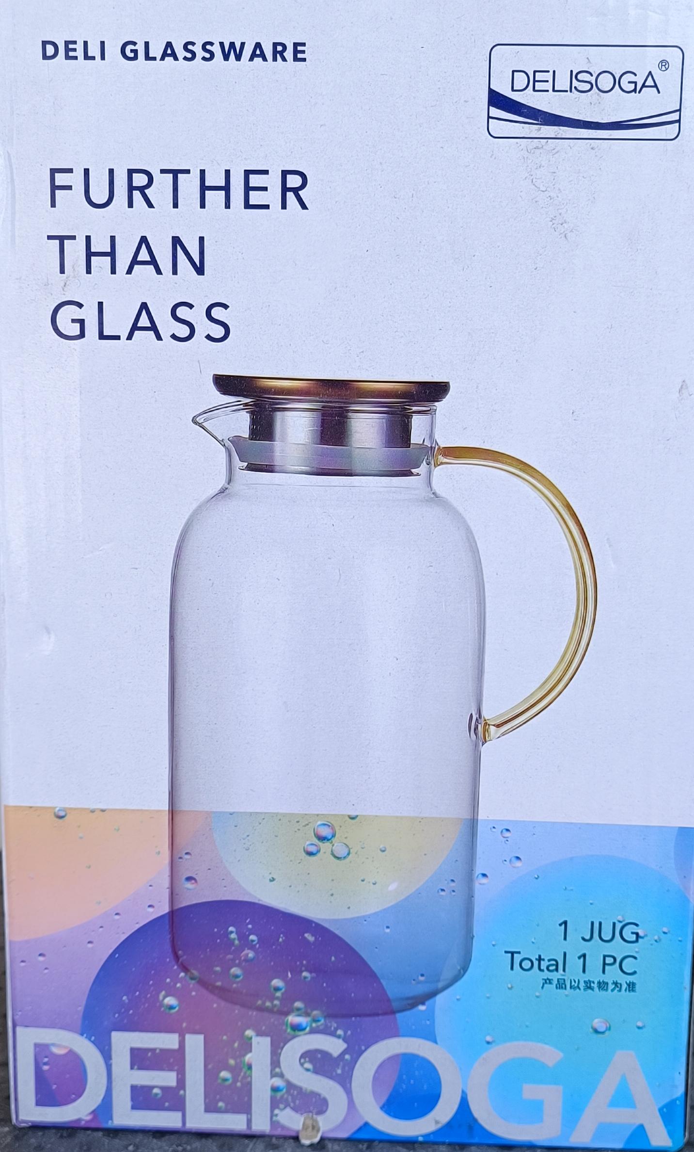 Borosilicate Glass Water Jug with Amber Handle and Metal Lid - Delisoga