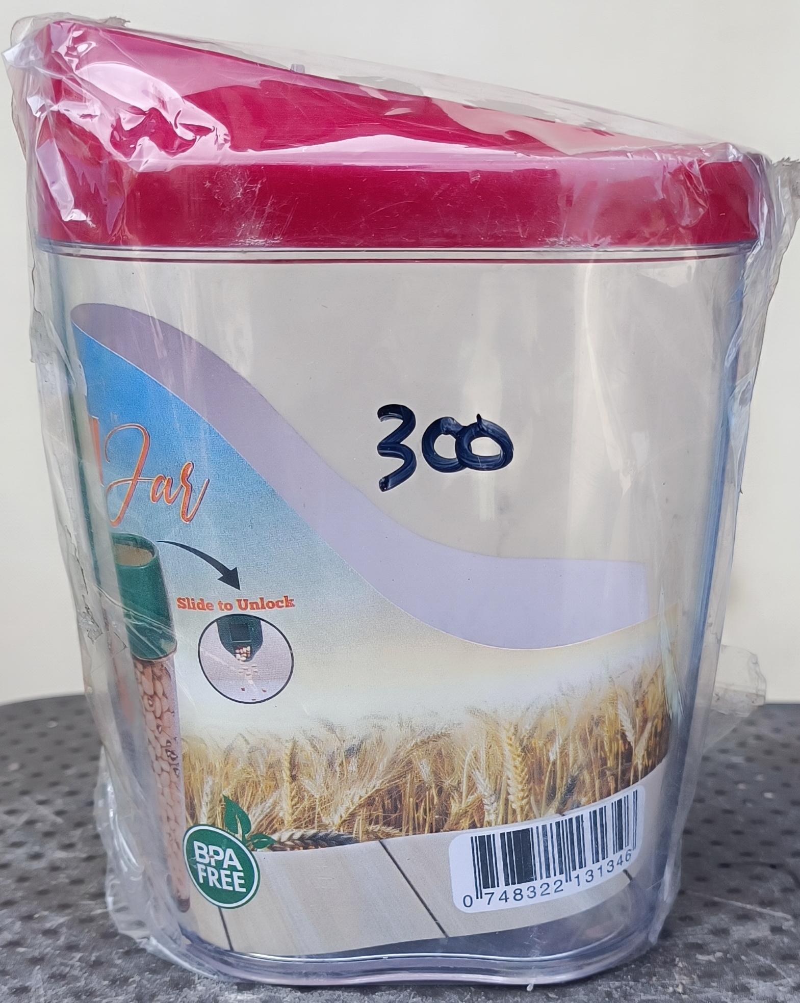 Airtight Slide-to-Unlock Dispenser Storage Jar / Container with Red Lid