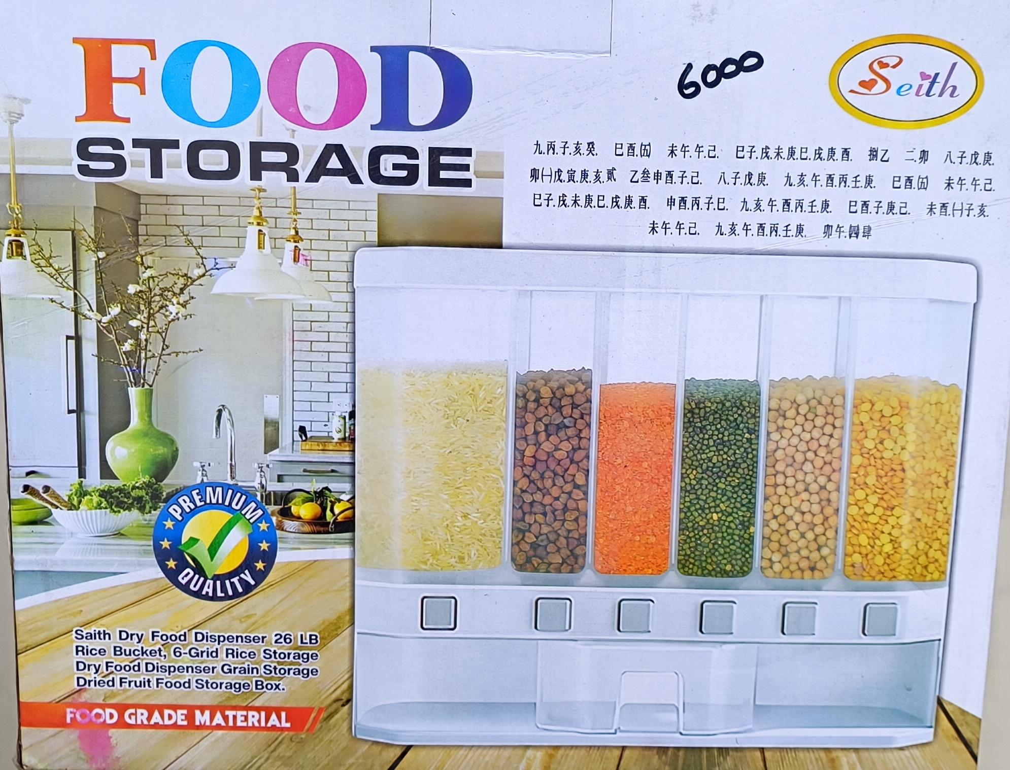 Seith 26 LB 6-Grid Wall-Mounted Multi-Grain Dry Food & Cereal Dispenser Storage Box