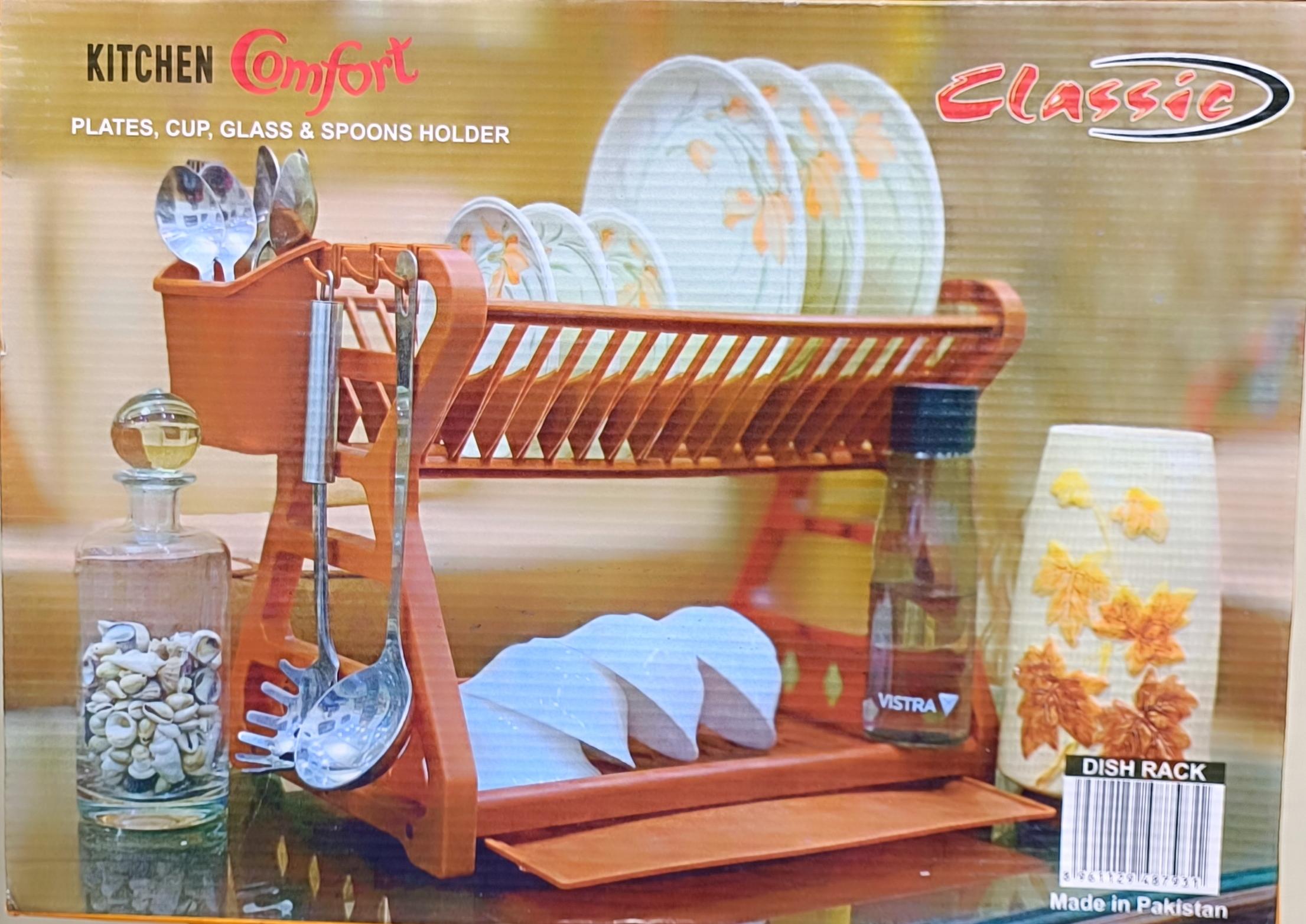 Kitchen Comfort 2-Tier Plastic Dish Drying Rack with Cutlery Holder & Drip Tray - Classic