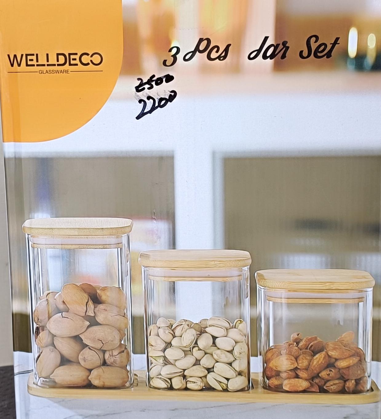 WELLDECO Glass Canister Jar Set with Bamboo Lids and Tray