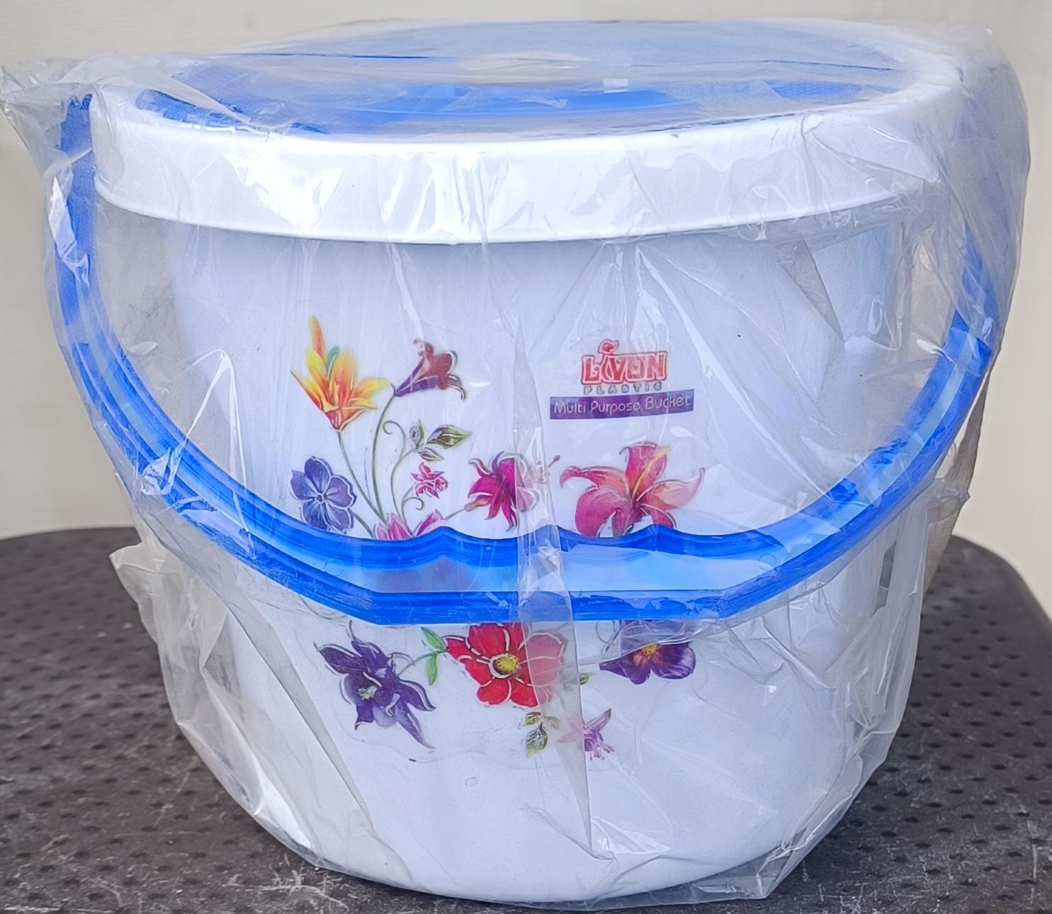 Livon Plastic Multi-Purpose Bucket with Lid and Blue Handle