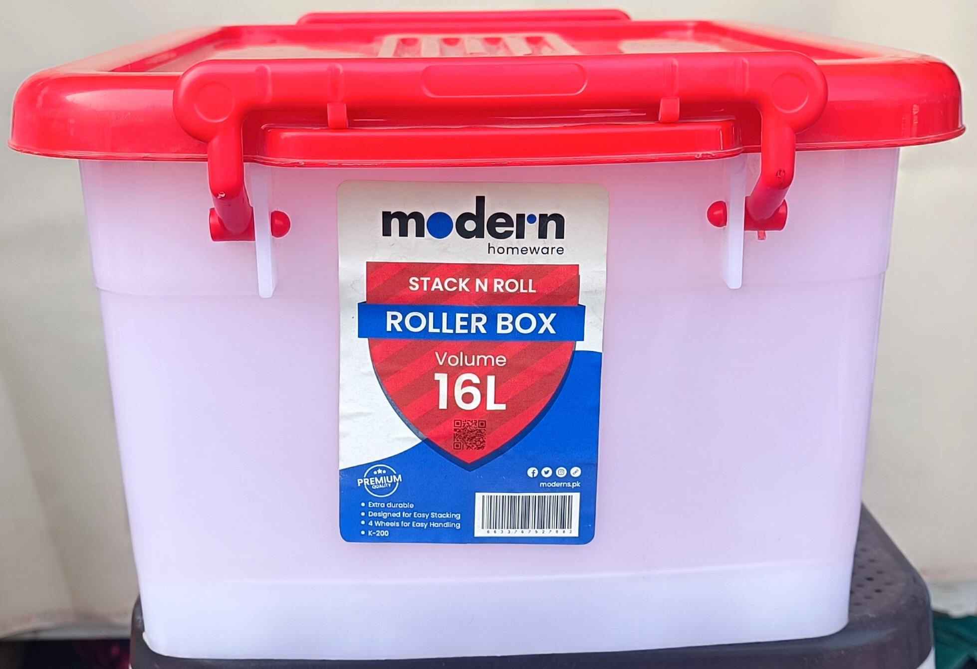 Modern Homeware Stack N Roll Roller Box 16L with Red Lid & Lock Handles