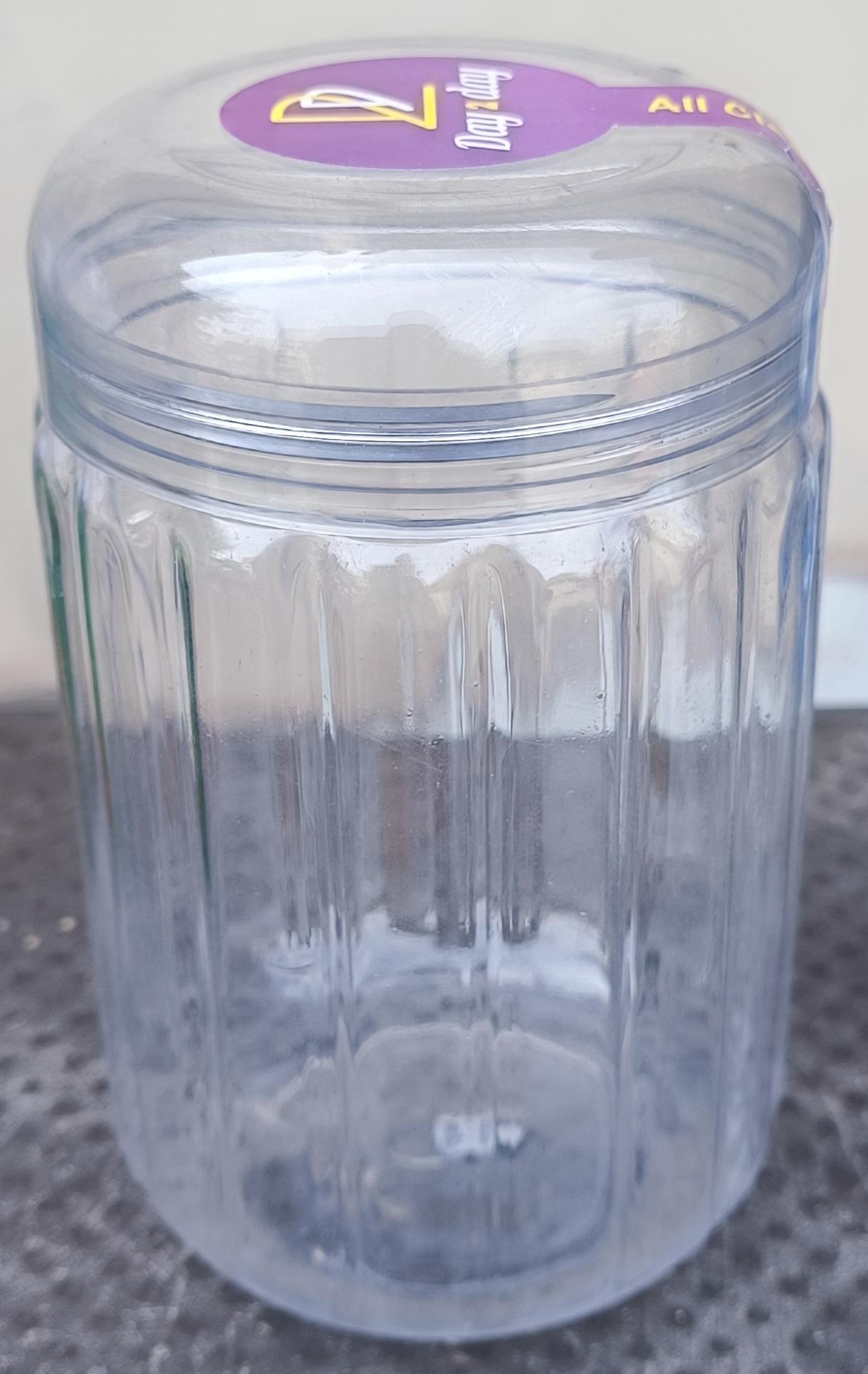 Day 2 Day Clear Fluted Plastic Jar with Purple Cap