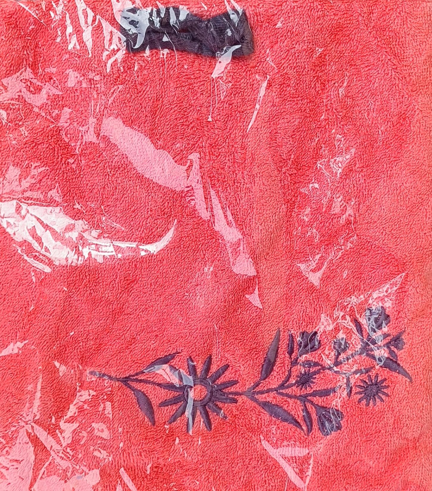 Coral Pink Embroidered Terry Bath Towel