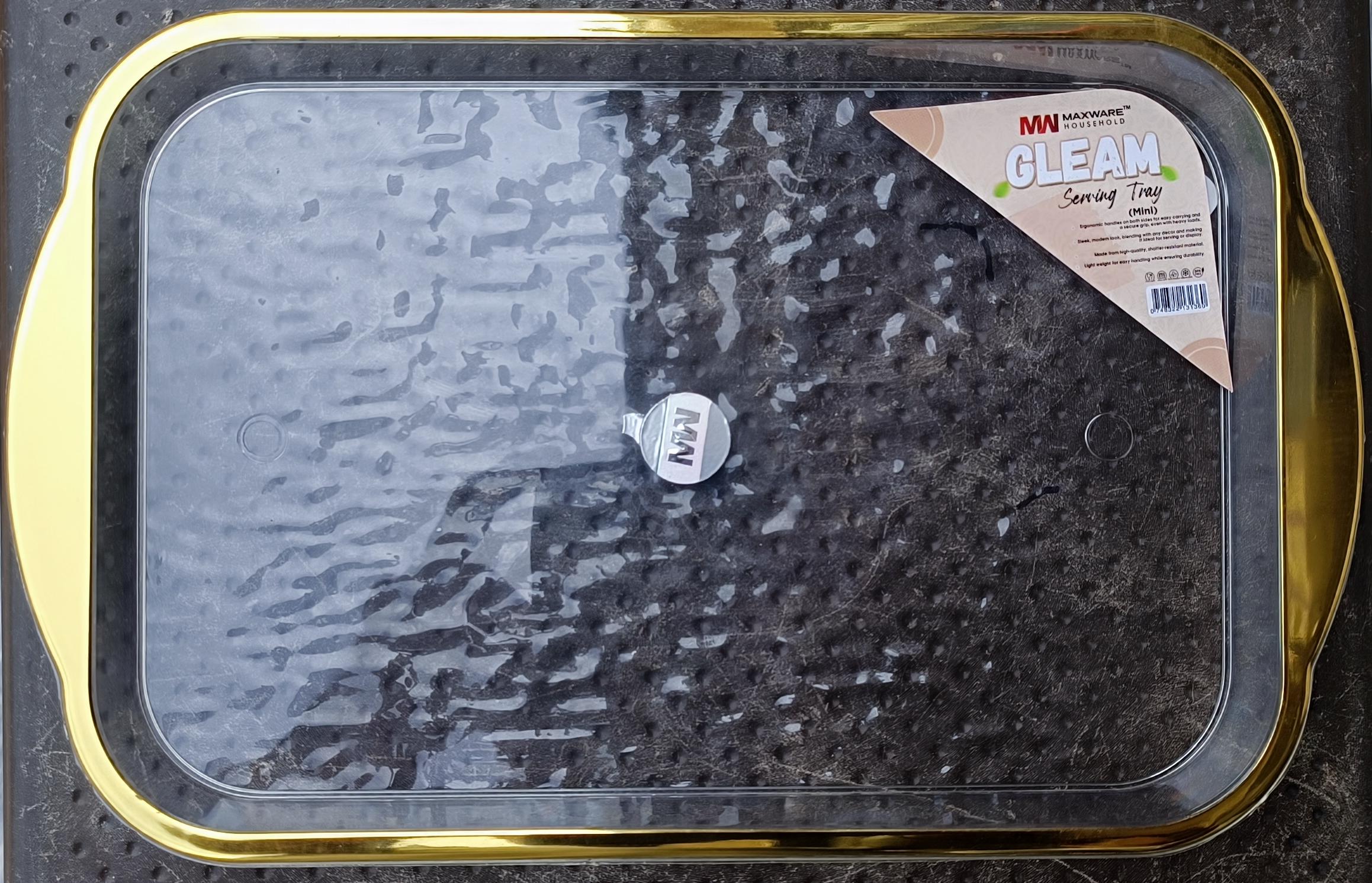 Gleam Mini Acrylic Serving Tray with Gold Border - Maxware