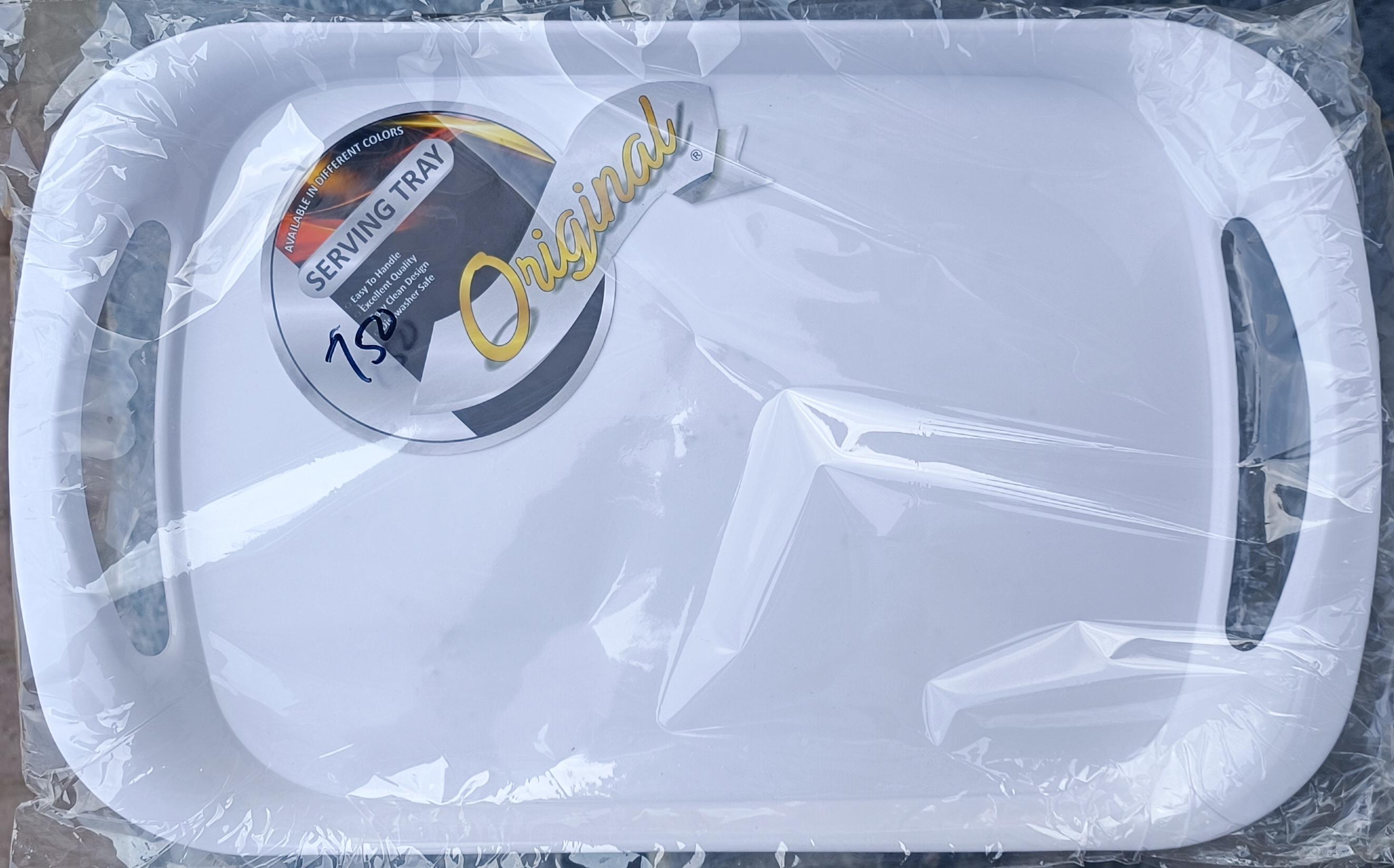 Original Heavy-Duty Plastic Serving Tray with Built-in Handles - White