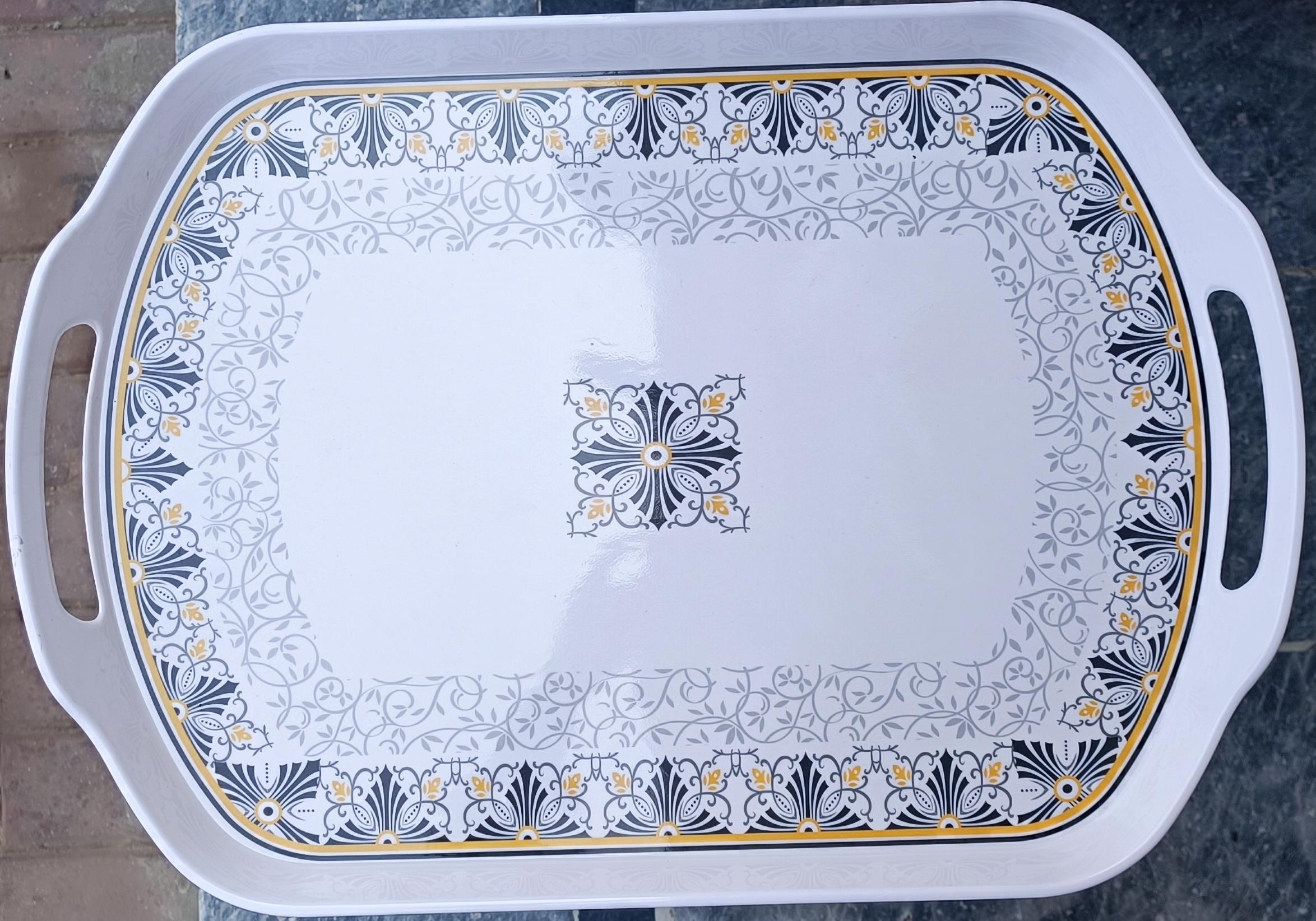 Royal Damask Filigree Border Melamine Serving Tray with Handles