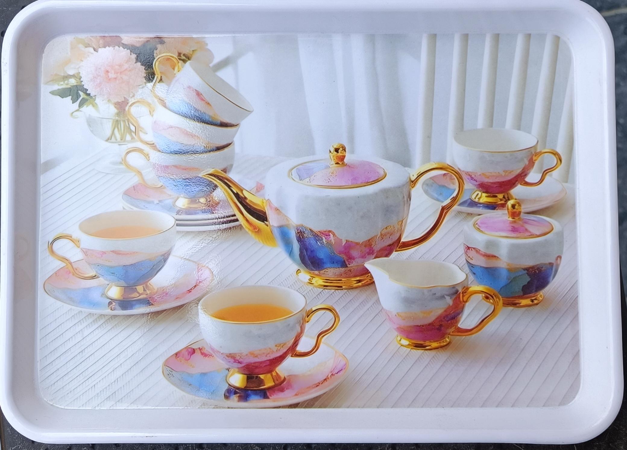 Tea Set Printed Melamine Serving Tray (Medium)