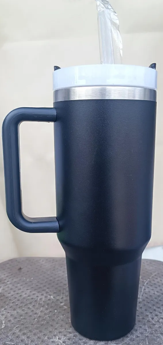 Matte Black Stainless Steel Insulated Travel Tumbler with Handle 40oz /
