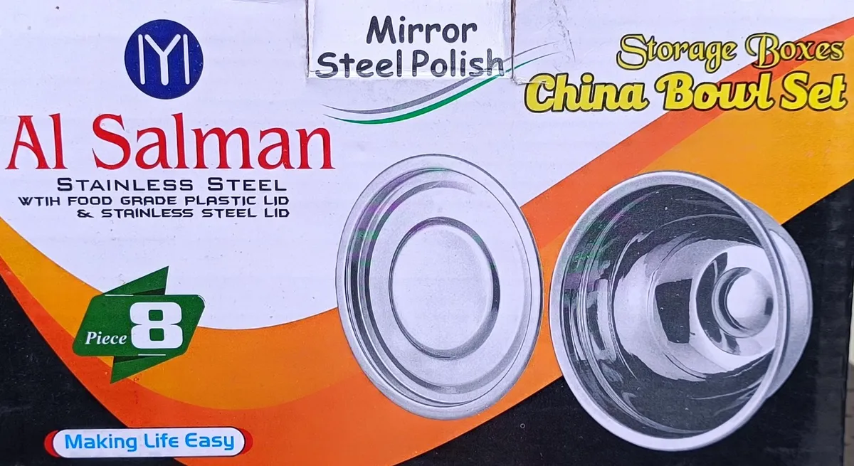 Stainless Steel China Bowl & Storage Set with Plastic Lids - Al Salman