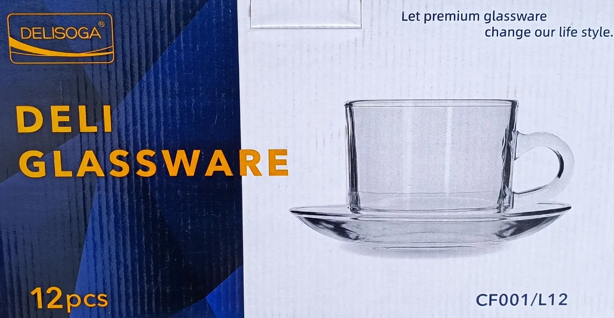 Clear Glass Tea Cup and Saucer Set (CF001/L12) - Delisoga