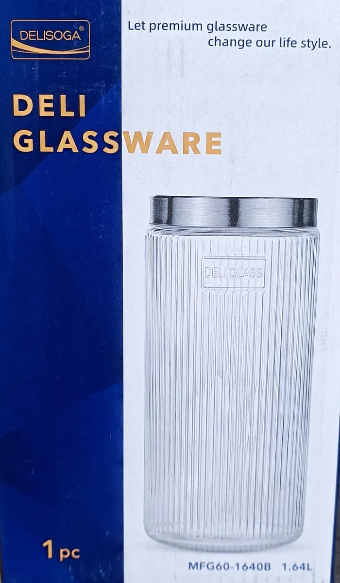 1.64L Ribbed Glass Storage Jar with Metal Lid (MFG60-1640B) - Delisoga