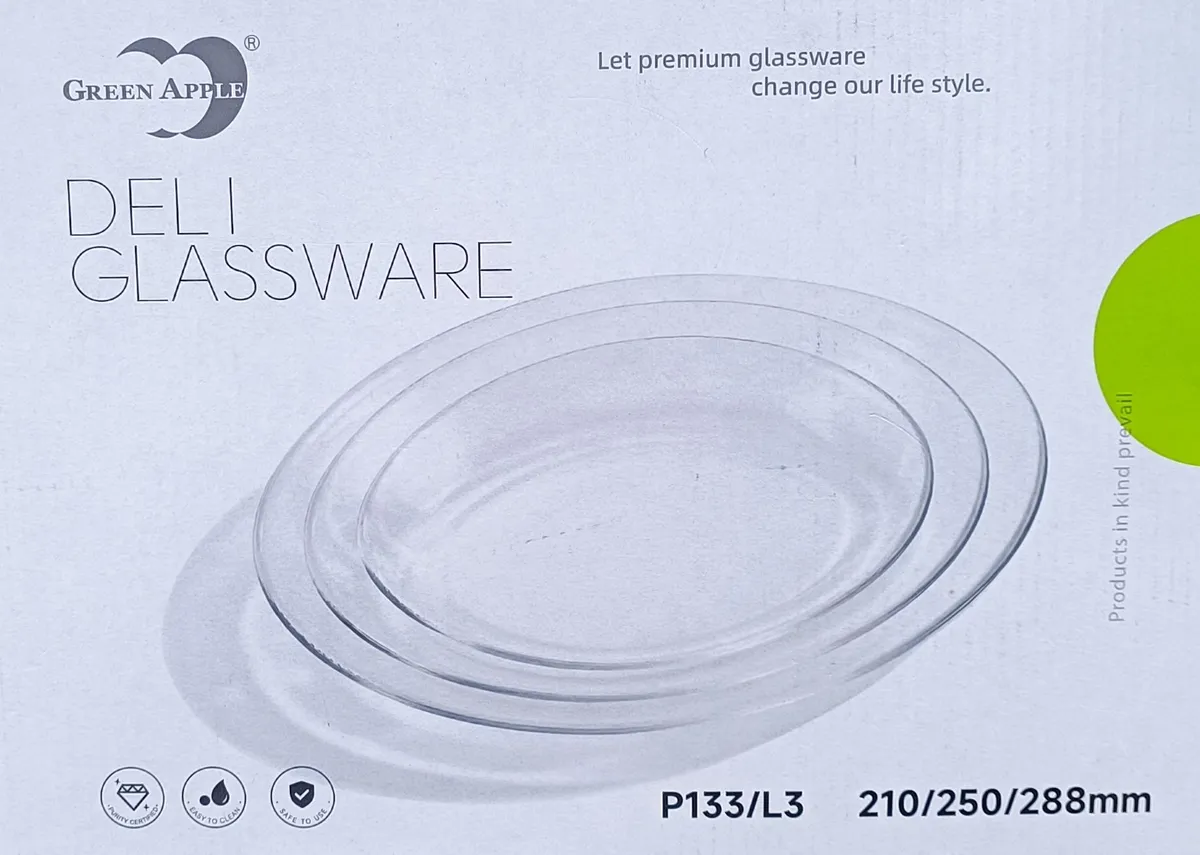 Green Apple Glassware Oval Glass Platter / Baking Dish Set - Deli
