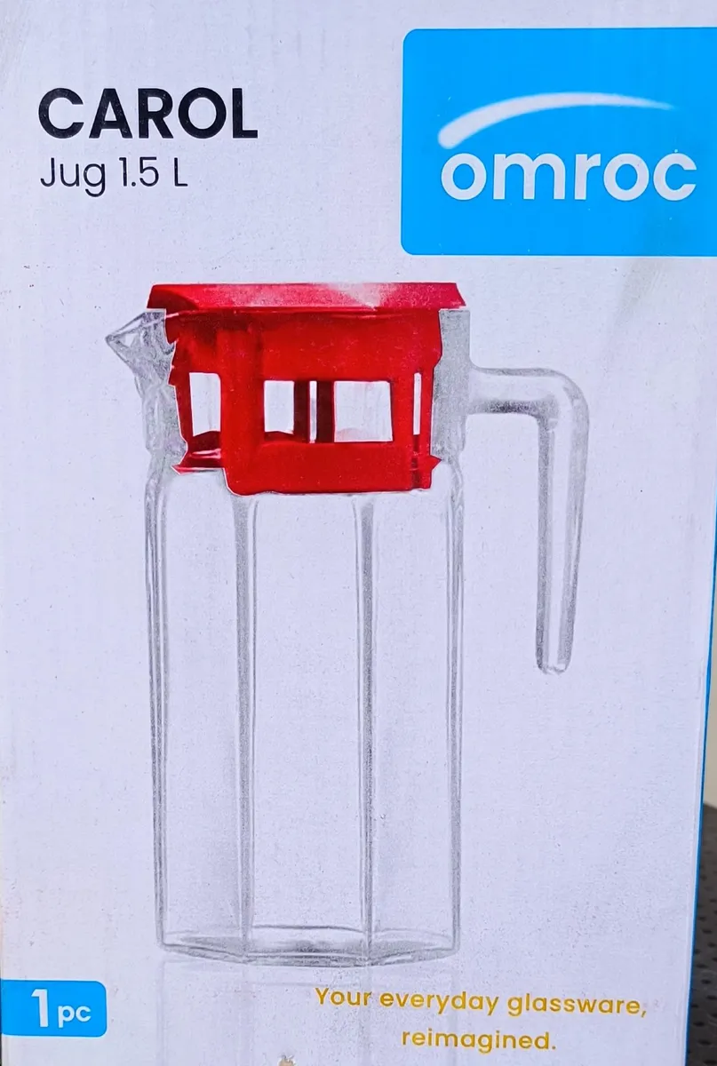 Carol 1.5L Glass Jug with Red Lid - omroc