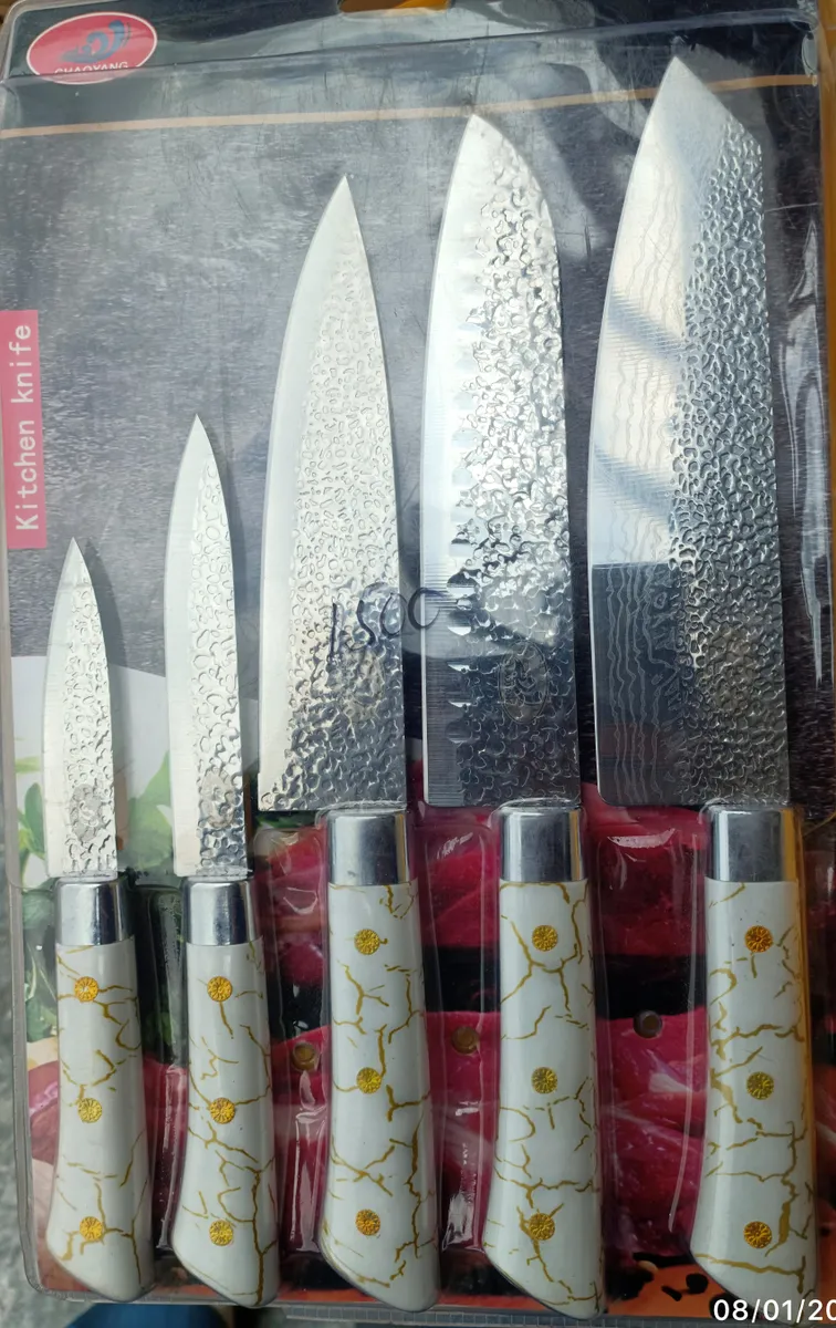 Chaoyang Stainless Steel Hammered Kitchen Knife Set with Marble Texture Handles