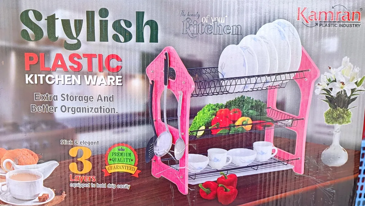 Kamran Plastic Industry 3-Tier Stylish Plastic & Wire Kitchen Dish Organizer Rack