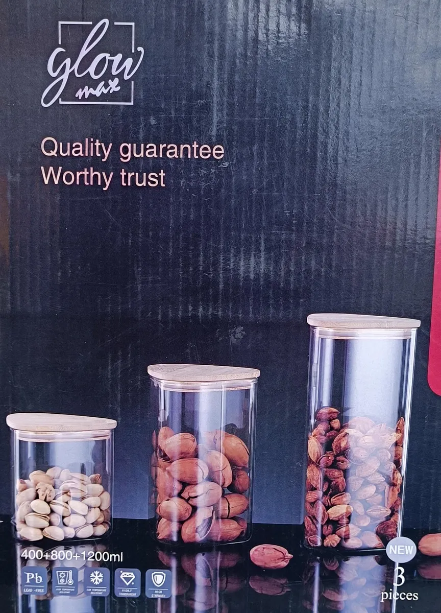 Glow Max Borosilicate Glass Storage Jars with Bamboo Lids