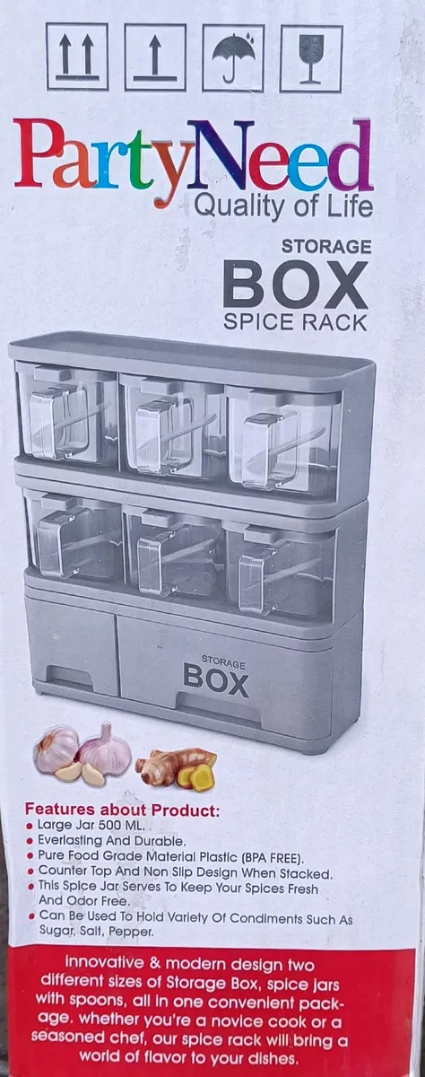 PartyNeed 6-in-1 Multi-Tier Spice Rack & Storage Box Organizer with Drawers