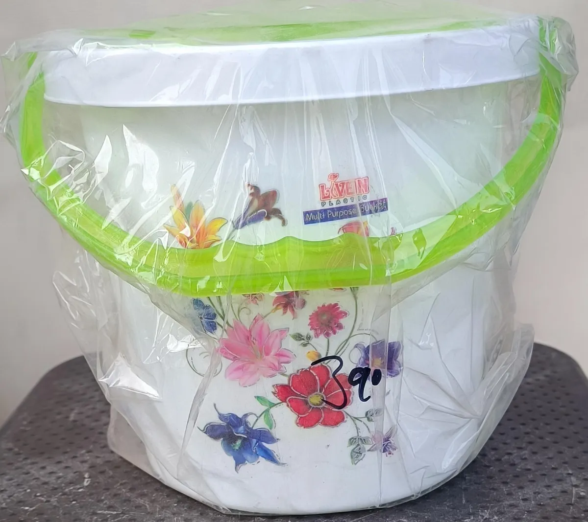 Livon Plastic Multi-Purpose Bucket with Lid and Green Handle