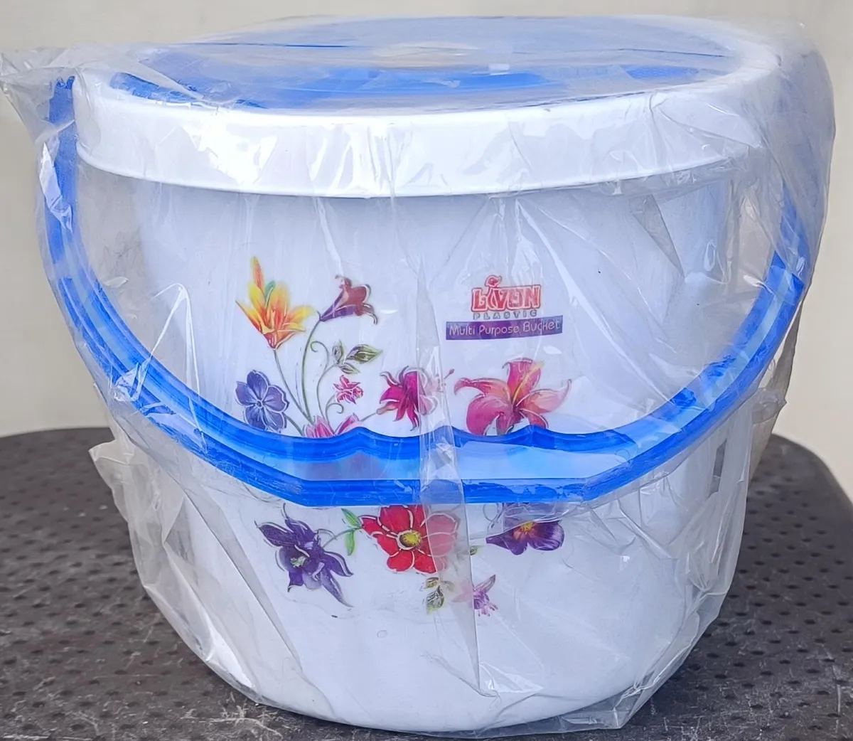 Livon Plastic Multi-Purpose Bucket with Lid and Blue Handle