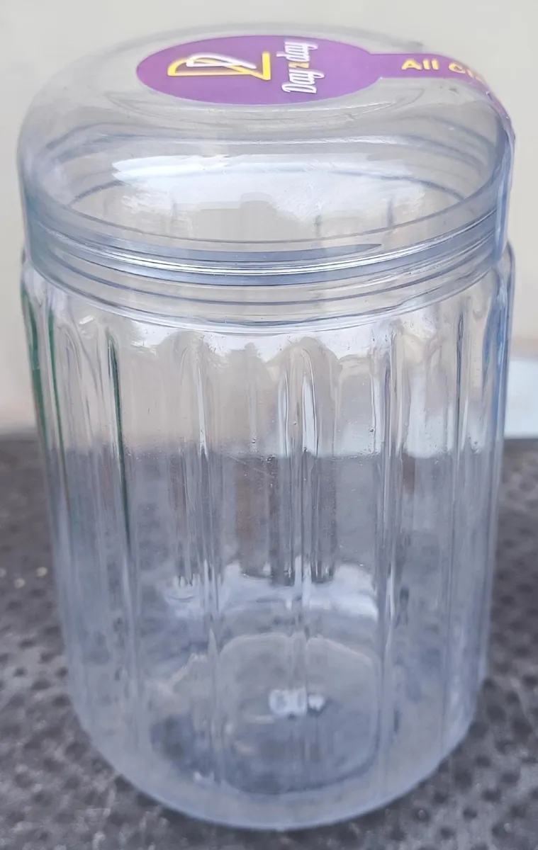 Day 2 Day Clear Fluted Plastic Jar with Purple Cap