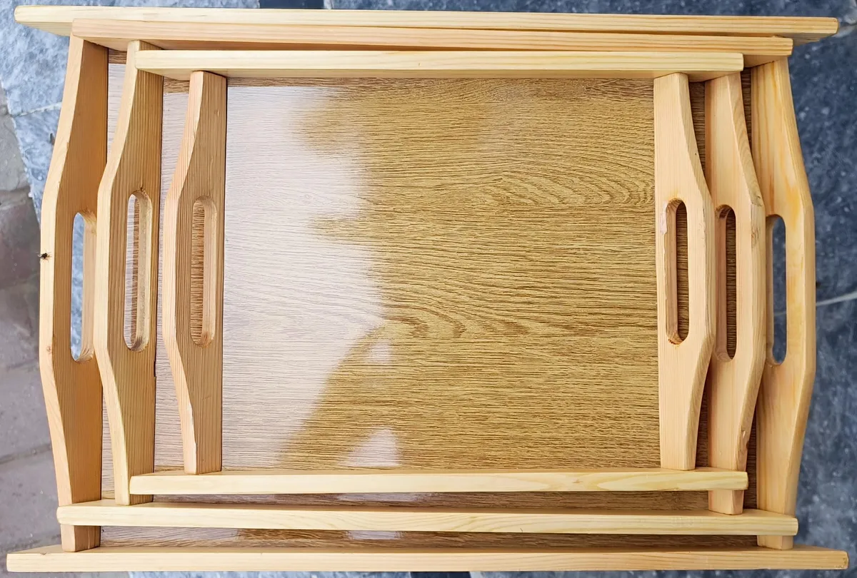Natural Pine Wood Nested Serving Trays with Raised Handles - Set of 3
