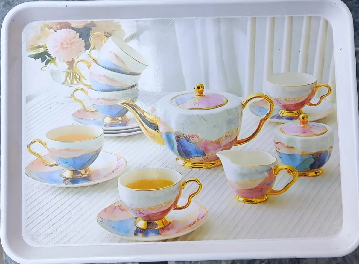 Tea Set Printed Melamine Serving Tray - Extra Large